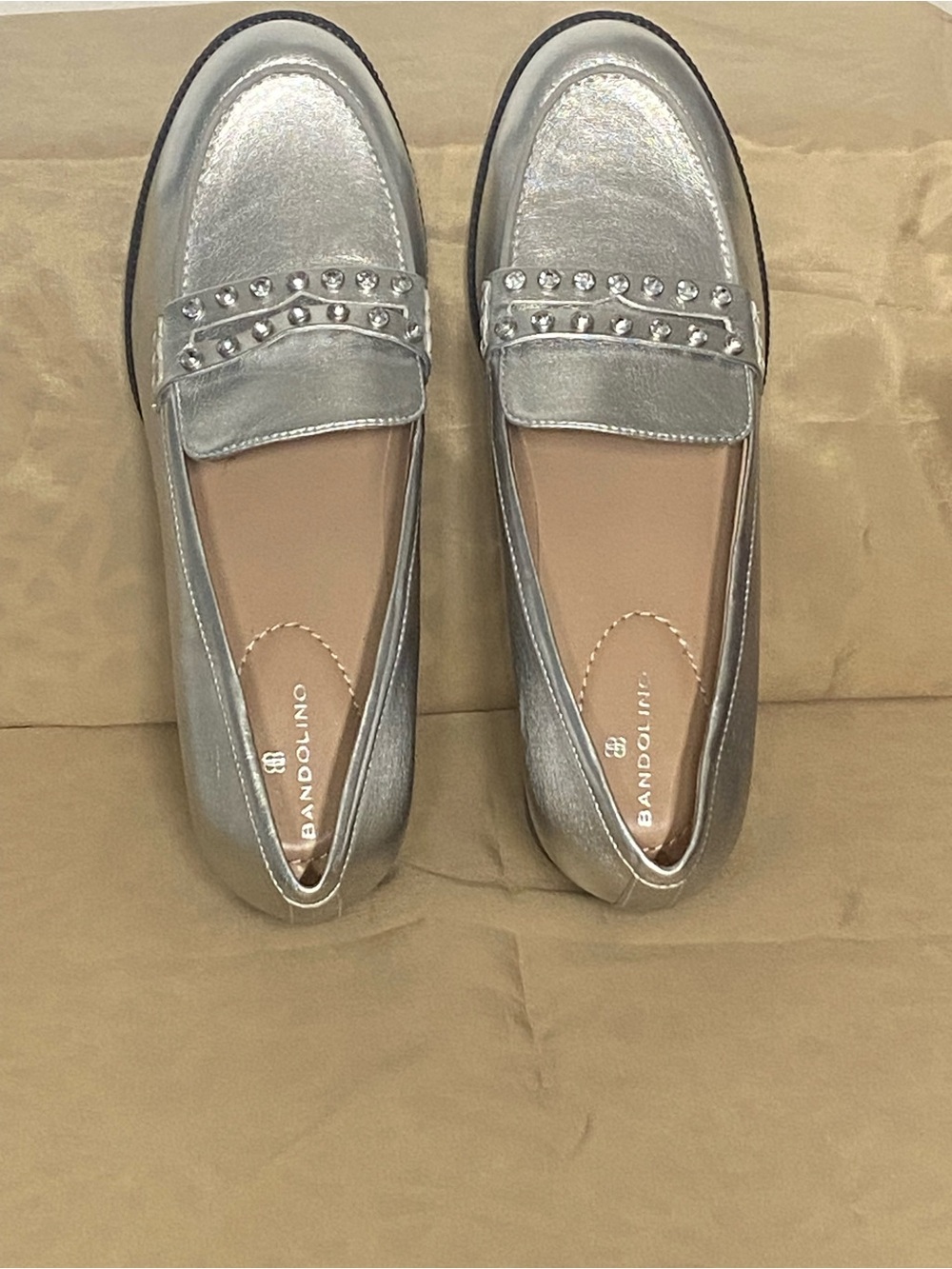 Bandolino Metallic Silver Studded Penny Loafers